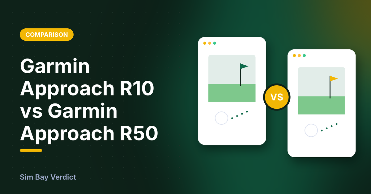 Illustration for Garmin Approach R10 vs Garmin Approach R50: two products side by side, in Sim Bay Verdict colors